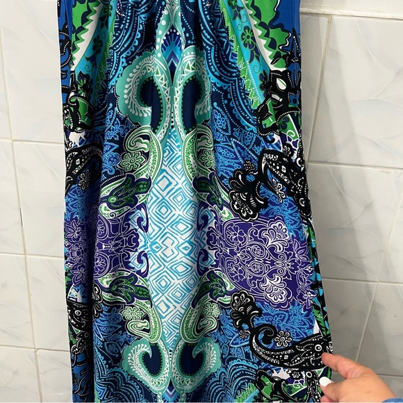 JFW M Blue Purple Empire Waist Sleeveless Paisley Whimsigoth Maxi Bra Dress - Picture 6 of 11